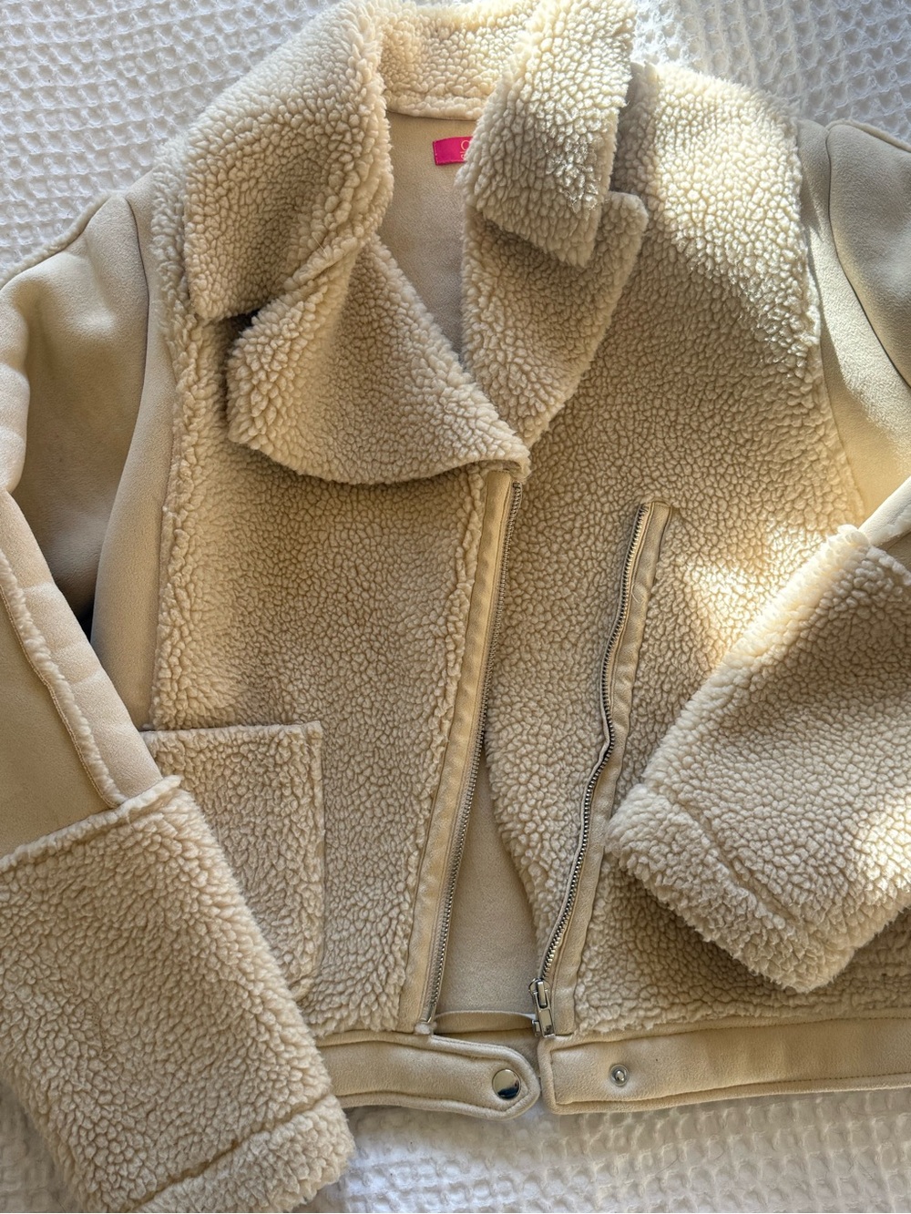 Womens Cream Sherpa Biker Jacket
